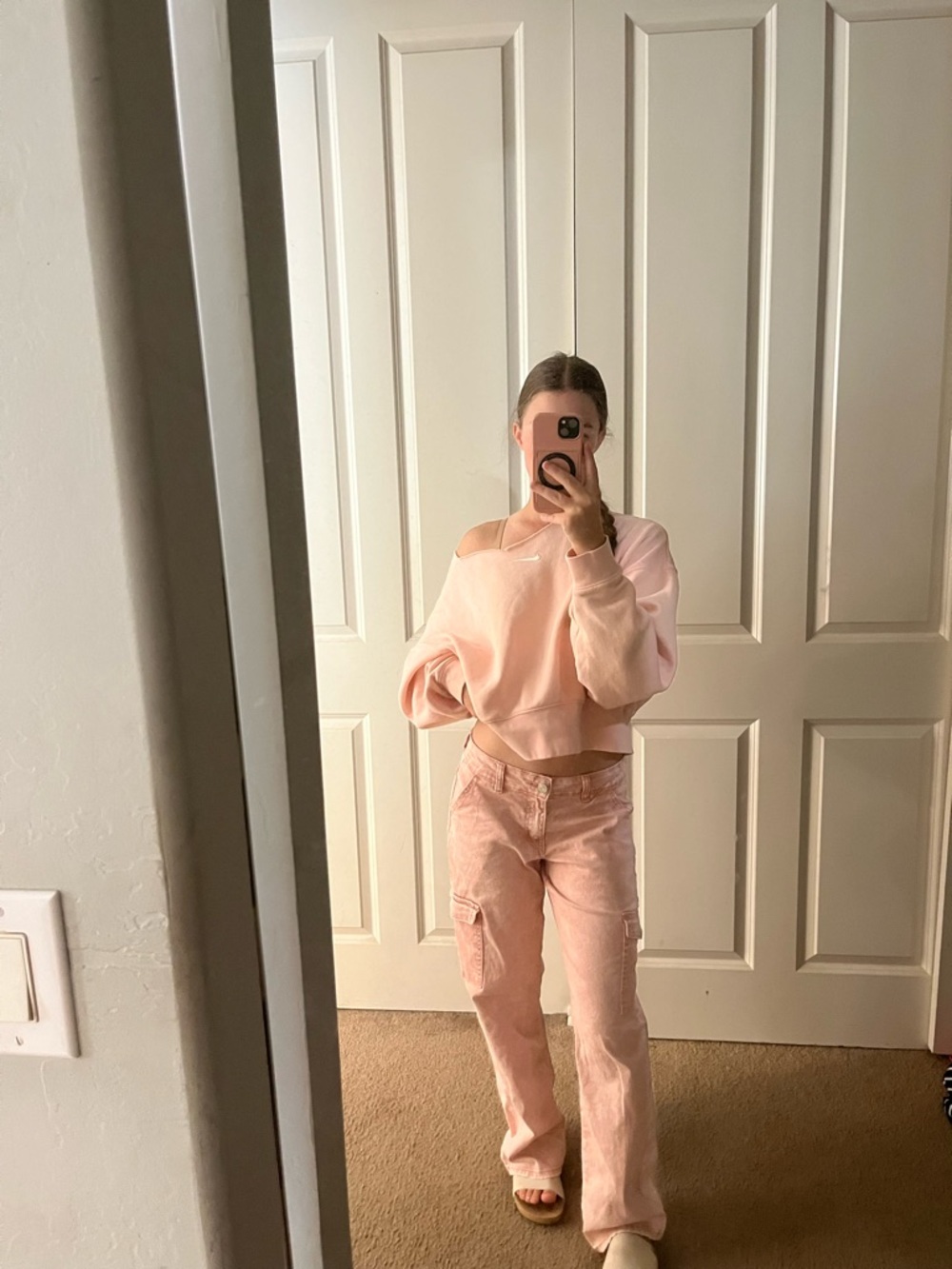 Nike Pink Cropped off the shoulder Sweatshirt